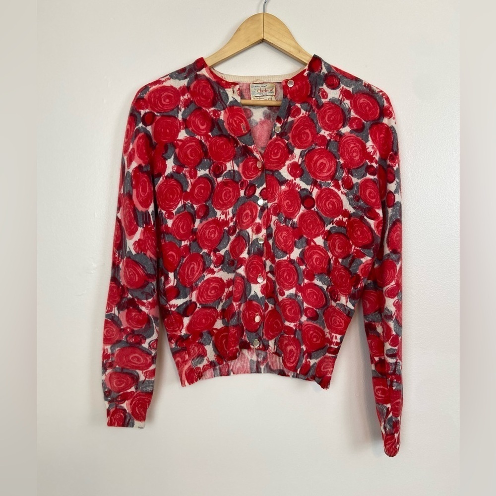 Red Floral Button-Front Cardigan Sweater